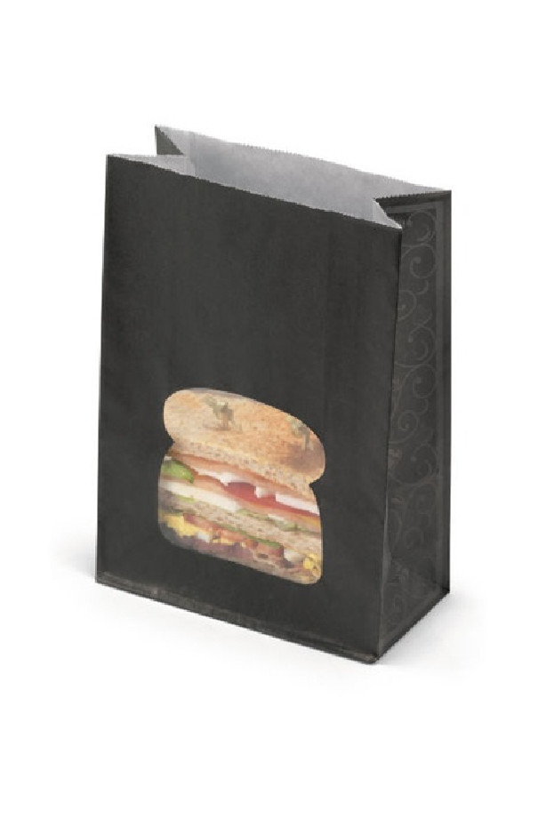 Sac kraft noir avec fenêtre burger x 250