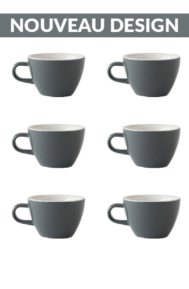 Set x 6 FLAT WHITE tasse porcelaine 150ml Gris