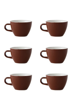 Set x 6 FLAT WHITE tasse porcelaine 150ml Marron