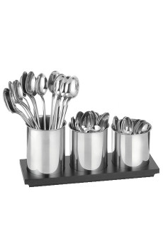 Porte-couverts triple inox et bois