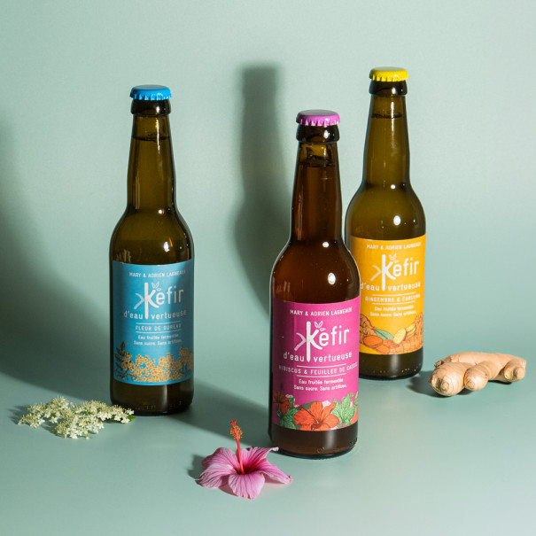 KEFIR EAU VERTUEUSE - GINGEMBRE CURCUMA BOUTEILLE VERRE 330ML x12 BIO