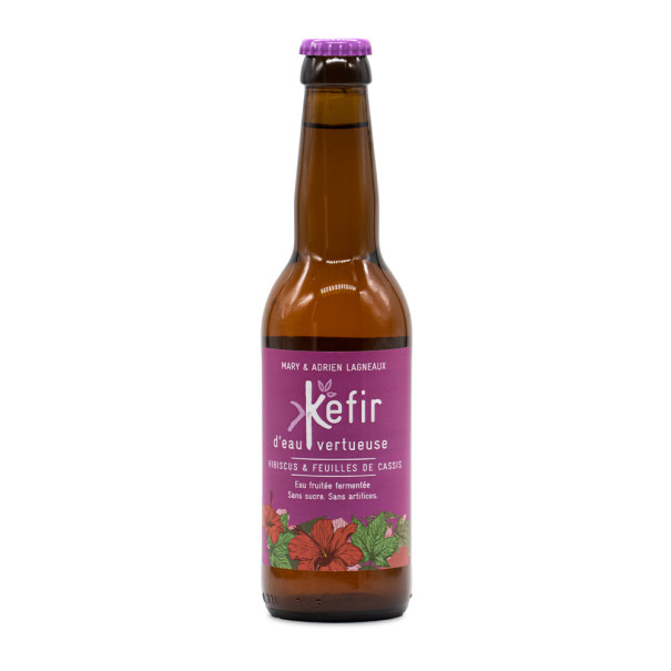KEFIR EAU VERTUEUSE - HIBISCUS FEUILLES DE CASSIS BOUTEILLE VERRE 330ML x12 BIO