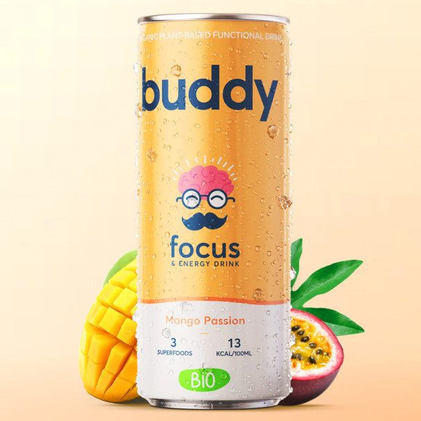 BUDDY - BOISSON FOCUS PETILLANTE MANGUE PASSION CANETTE 250ML x12 BIO