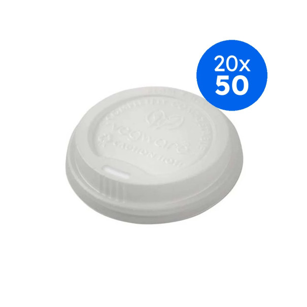 VEGWARE - COUVERCLE CPLA BLANC COMPOSTABLE 10-20OZ Ø89MM x50
