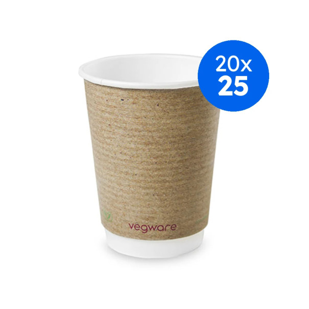 VEGWARE - GOBELET KRAFT DOUBLE PAROI 12OZ/355ML Ø89MM x25 LOGO REGLEMENTAIRE