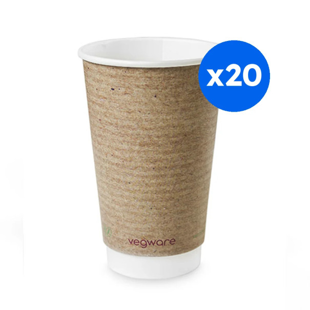 VEGWARE - GOBELET KRAFT DOUBLE PAROI 16OZ/473ML Ø89MM x20 LOGO REGLEMENTAIRE